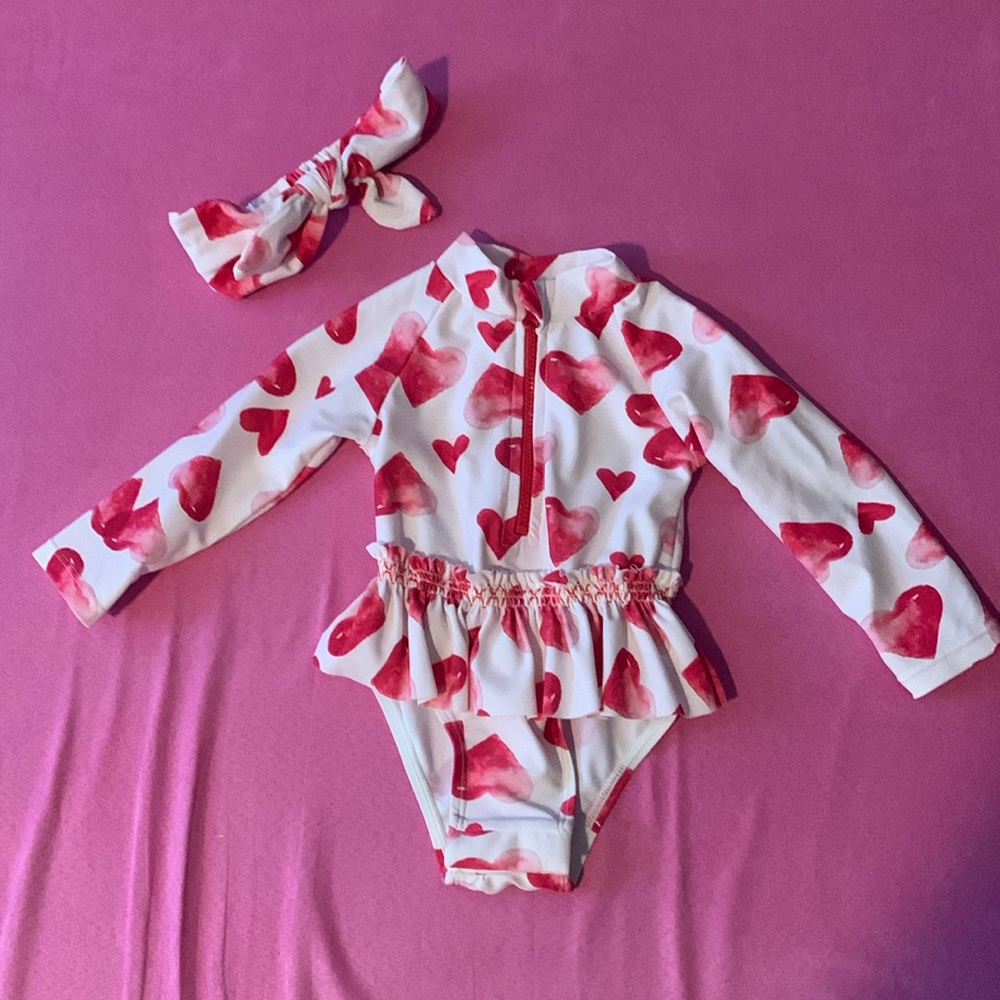 Jessica Simpson rashguard swimsuit with matching headband